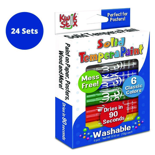 Kwik Stix Tempera Paint Set, 0.7" x 3.5", Assorted, 6 Sticks/Pack, 24 Packs/Carton