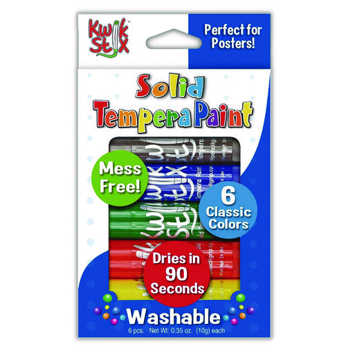 Kwik Stix Tempera Paint Set, 0.7" x 3.5", Assorted, 6 Sticks/Pack, 24 Packs/Carton