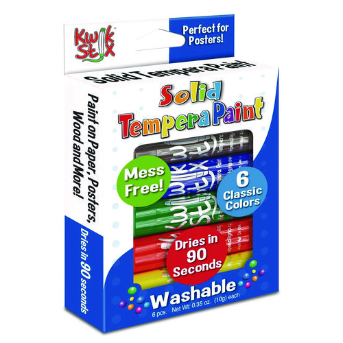 Kwik Stix Tempera Paint Set, 0.7" x 3.5", Assorted, 6 Sticks/Pack, 24 Packs/Carton