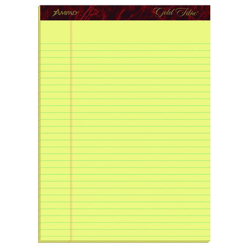 Gold Fibre Writing Pads, Wide/Legal Rule, 50 Canary-Yellow 8.5 x 11.75 Sheets, 4/Pack