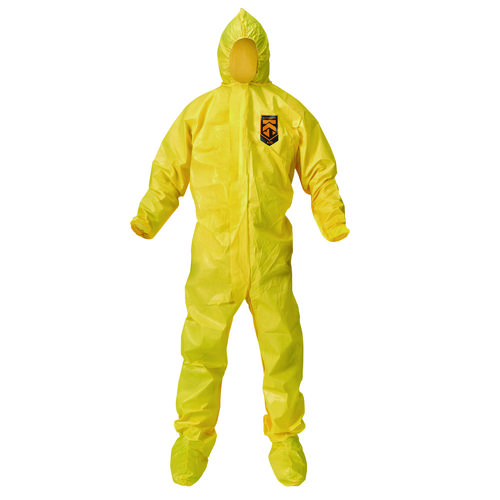 A70 Chemical Spray Protection Coveralls, Elastic Wrists, Ankles, Hood and Boots, 2X-Large, Yellow, 12/Carton