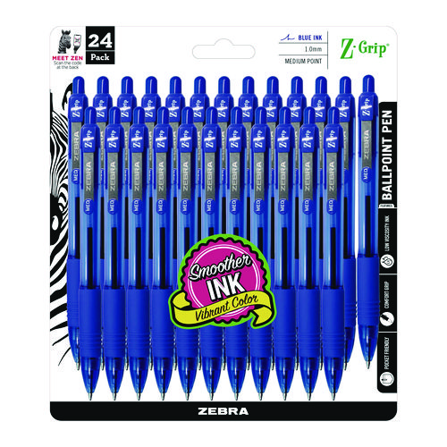 Z-Grip Ballpoint Pen, Retractable, Medium 1 mm, Blue Ink, Translucent Blue/Blue Barrel, 24/Pack