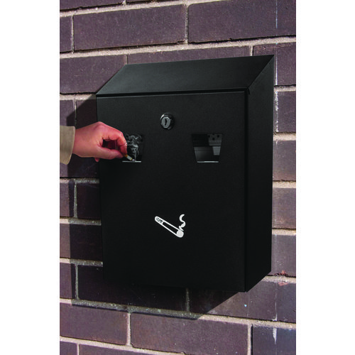 Wall-Mounted Safe Cigarette Disposal Station Outdoor Ashtray, Stainless Steel, Black