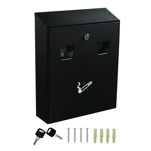 Wall-Mounted Safe Cigarette Disposal Station Outdoor Ashtray, Stainless Steel, Black