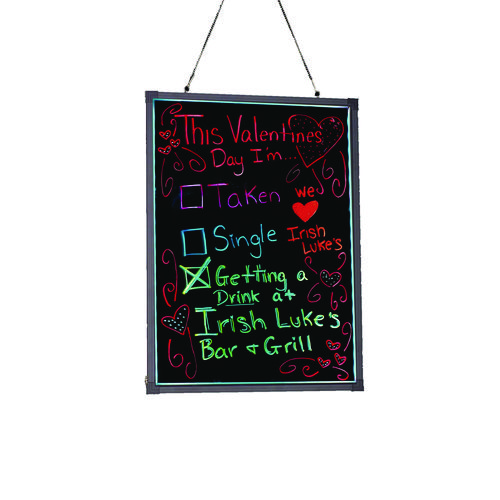 LED Illuminated Hanging Message Writing Board, 23.6" x 31.5", Black Surface, Black Aluminum Frame