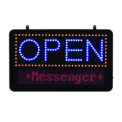 LED Programmable Message Board Open Sign, 22 x 13, Black Frame, Blue/Red Graphics