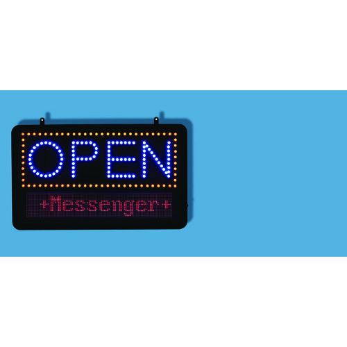 LED Programmable Message Board Open Sign, 22 x 13, Black Frame, Blue/Red Graphics