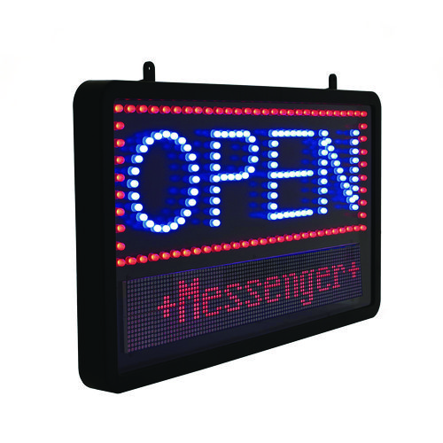 LED Programmable Message Board Open Sign, 22 x 13, Black Frame, Blue/Red Graphics