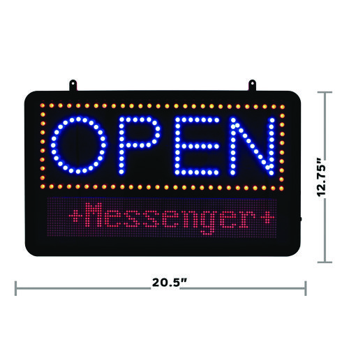 LED Programmable Message Board Open Sign, 22 x 13, Black Frame, Blue/Red Graphics