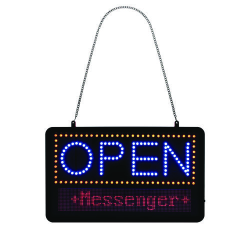 LED Programmable Message Board Open Sign, 22 x 13, Black Frame, Blue/Red Graphics