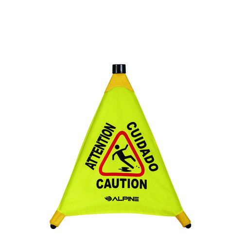 Tri-fold Multi-Lingual Pop-Up Wet Floor Sign, 2.95 x 2.55 x 20, Yellow