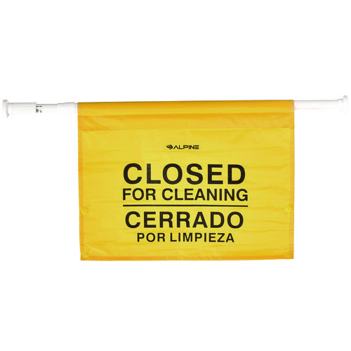 Safety Hanging Sign with Multi-Lingual Closed for Cleaning Imprint, 30.12 x 1.57 x 1.57, Yellow