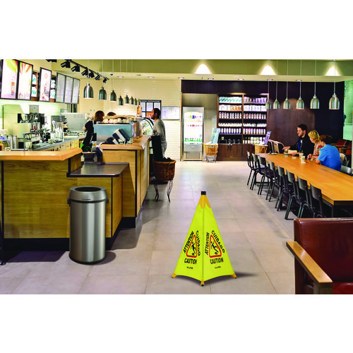 Tri-fold Multi-Lingual Pop-Up Wet Floor Sign, 2.95 x 2.55 x 30, Yellow