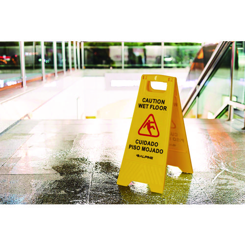 Bilingual Caution Wet Floor Sign, 11.8 x 0.7 x 24.6, Yellow, 3/Carton