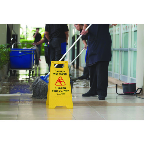 Bilingual Caution Wet Floor Sign, 11.8 x 0.7 x 24.6, Yellow, 3/Carton