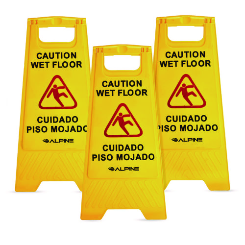 Bilingual Caution Wet Floor Sign, 11.8 x 0.7 x 24.6, Yellow, 3/Carton