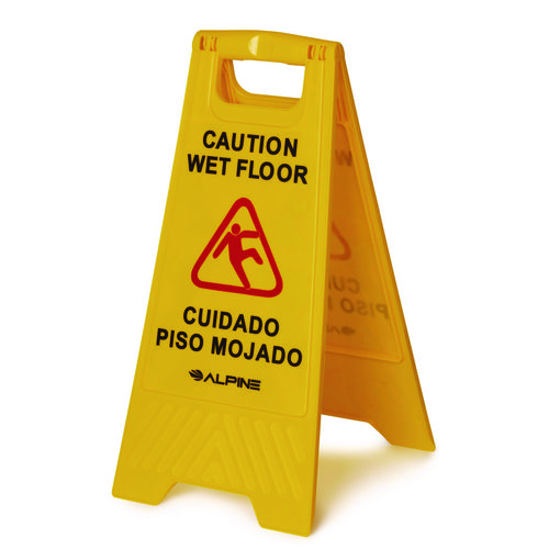 Bilingual Caution Wet Floor Sign, 11.8 x 0.7 x 24.6, Yellow, 3/Carton