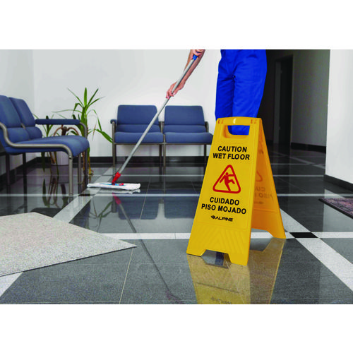 Bilingual Caution Wet Floor Sign, 11.8 x 0.7 x 24.6, Yellow, 3/Carton