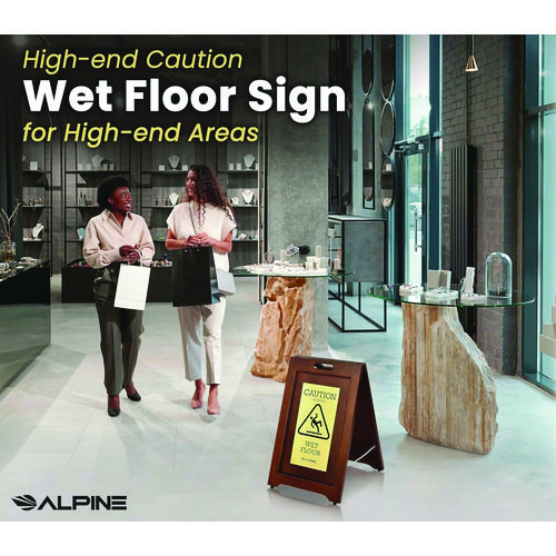 2-Sided Plated Wooden A-Frame Bilingual Wet Floor Sign, 15 x 2 x 24, Brass