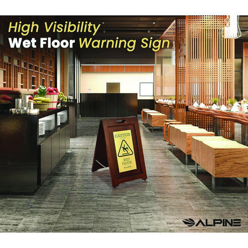 2-Sided Plated Wooden A-Frame Bilingual Wet Floor Sign, 15 x 2 x 24, Brass