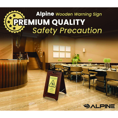 2-Sided Plated Wooden A-Frame Bilingual Wet Floor Sign, 15 x 2 x 24, Brass