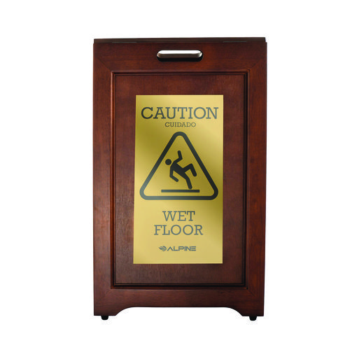 2-Sided Plated Wooden A-Frame Bilingual Wet Floor Sign, 15 x 2 x 24, Brass