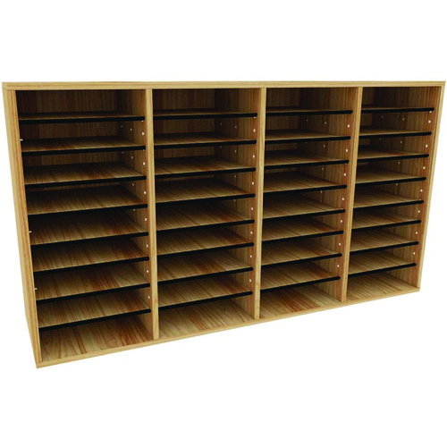 Wood Adjustable 36 Compartment Literature Organizer, 36 Sections, Letter Size, 39.3 x 11.8 x 23.9, Medium Oak