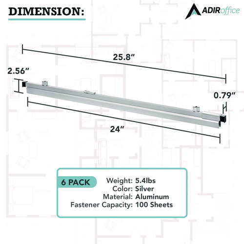 Blueprint Large File Document Hanging Clamps, 24" Wide Documents, 24", Silver, 6 Clamps