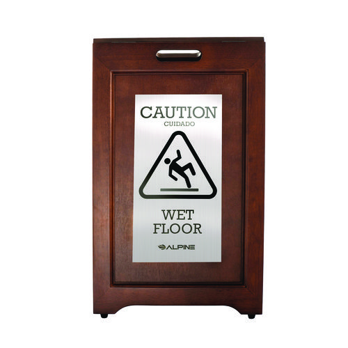 2-Sided Plated Wooden A-Frame Bilingual Wet Floor Sign, 15 x 2 x 24, Stainless Steel