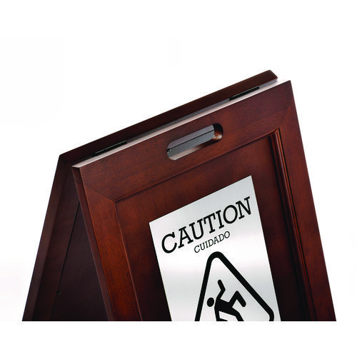 2-Sided Plated Wooden A-Frame Bilingual Wet Floor Sign, 15 x 2 x 24, Stainless Steel