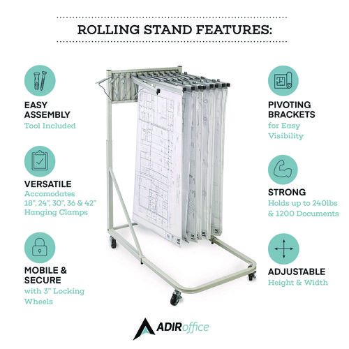 Blueprint Storage Cabinet Rolling Stand, Assorted Document Sizes Accommodated, 27" x 28.5" to 46.5" x 46" to 66", Gray