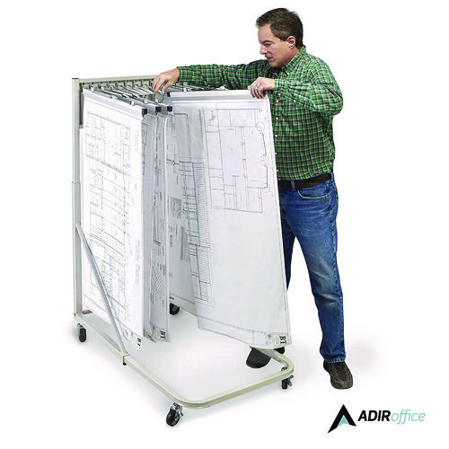 Blueprint Storage Cabinet Rolling Stand, Assorted Document Sizes Accommodated, 27" x 28.5" to 46.5" x 46" to 66", Gray