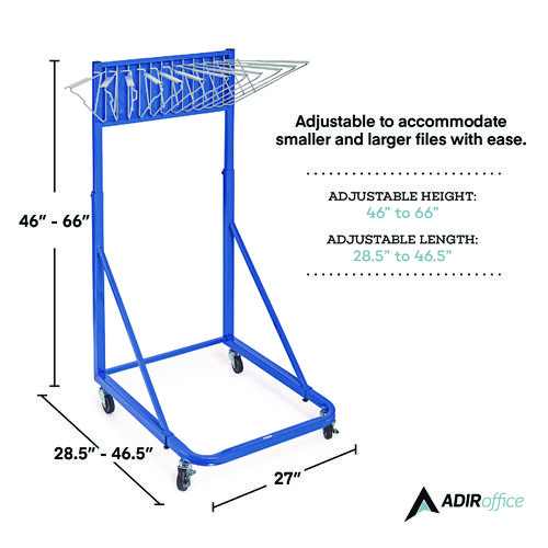 Blueprint Storage Cabinet Rolling Stand, Assorted Document Sizes Accomodated, 27" x 28.5" to 46.5" x 46" to 66", Blue