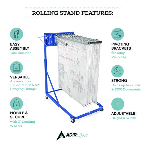 Blueprint Storage Cabinet Rolling Stand, Assorted Document Sizes Accomodated, 27" x 28.5" to 46.5" x 46" to 66", Blue