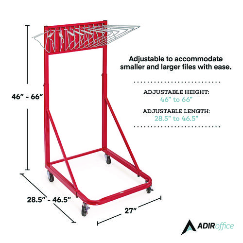 Blueprint Storage Cabinet Rolling Stand, Assorted Document Sizes Accomodated, 27" x 28.5" to 46.5" x 46" to 66", Red