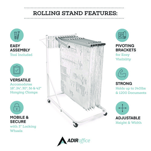 Blueprint Storage Cabinet Rolling Stand, Assorted Document Sizes Accomodated, 27" x 28.5" to 46.5" x 46" to 66", White