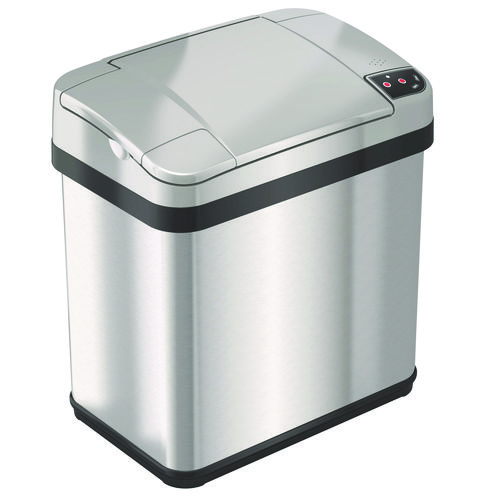 Rectangular Sensor Trash Can, 2.5 gal, Plastic, Silver