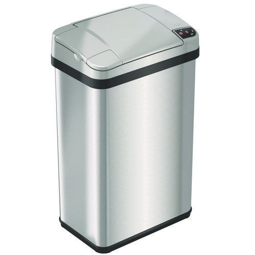 Rectangular Sensor Trash Can, 4 gal, Plastic/Stainless Steel, Silver