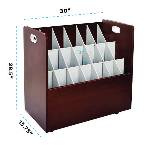 21-Slot Mobile Rolling Wood Blueprint Storage Cabinet Roll File Large Document Organizer, 30 x 15.75 x 28.5, Mahogany