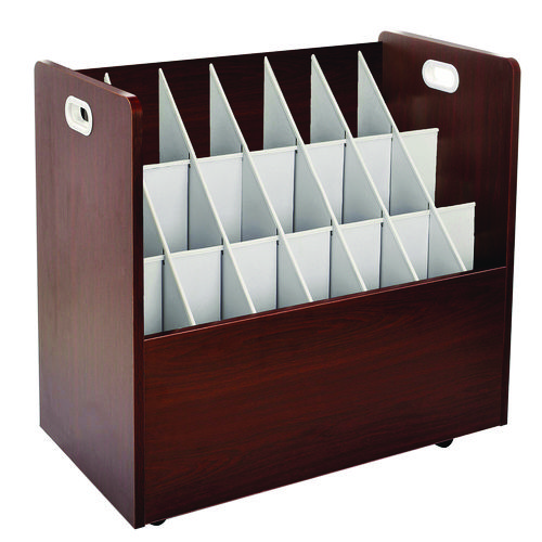 21-Slot Mobile Rolling Wood Blueprint Storage Cabinet Roll File Large Document Organizer, 30 x 15.75 x 28.5, Mahogany