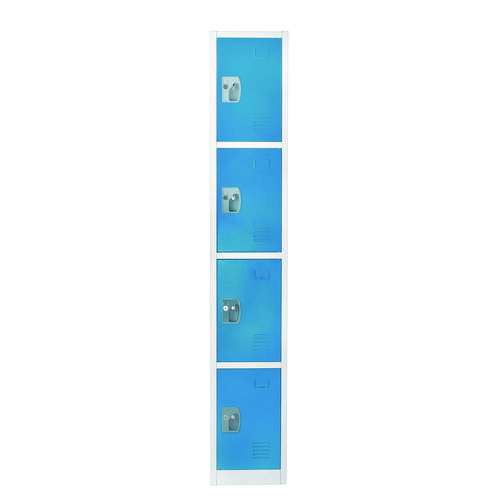 Steel Storage Locker, 4 Compartment, 12 x 12 x 72, Blue