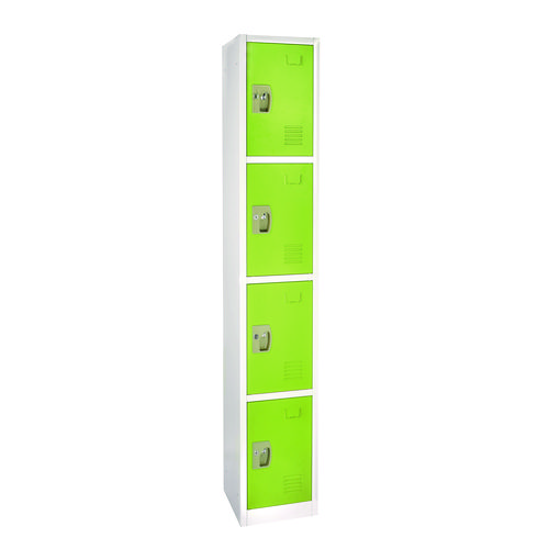 Steel Storage Locker, 4 Compartment, 12 x 12 x 72, Green