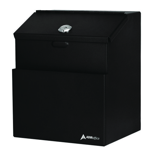 Wall Mountable Steel Suggestion Secure Drop Box with Key, 7 x 6 x 8.5, Stainless Steel 304, Black