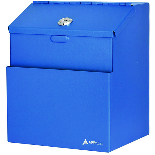 Wall Mountable Steel Suggestion Secure Drop Box with Key, 7 x 6 x 8.5, Stainless Steel 304, Blue