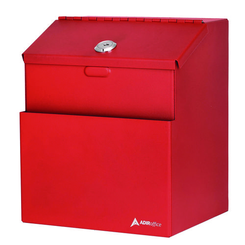 Wall Mountable Steel Suggestion Secure Drop Box with Key, 7 x 6 x 8.5, Stainless Steel 304, Red