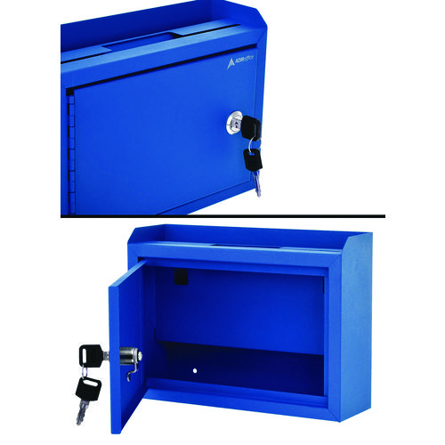 Medium Size Steel Multi-Purpose Secure Drop Box, 9.8 x 3.4 x 7.5, Blue