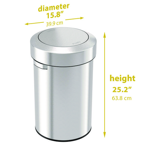 Swing Top Trash Can, 17 gal, Stainless Steel, Silver