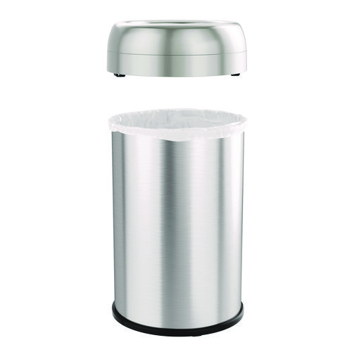 Open Top Trash Can, 13 gal, Plastic/Stainless Steel, Silver