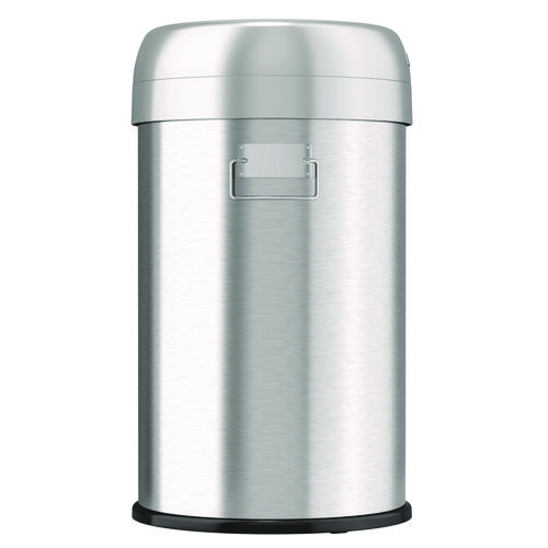 Open Top Trash Can, 13 gal, Plastic/Stainless Steel, Silver