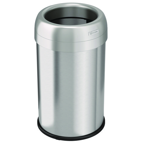 Open Top Trash Can, 13 gal, Plastic/Stainless Steel, Silver